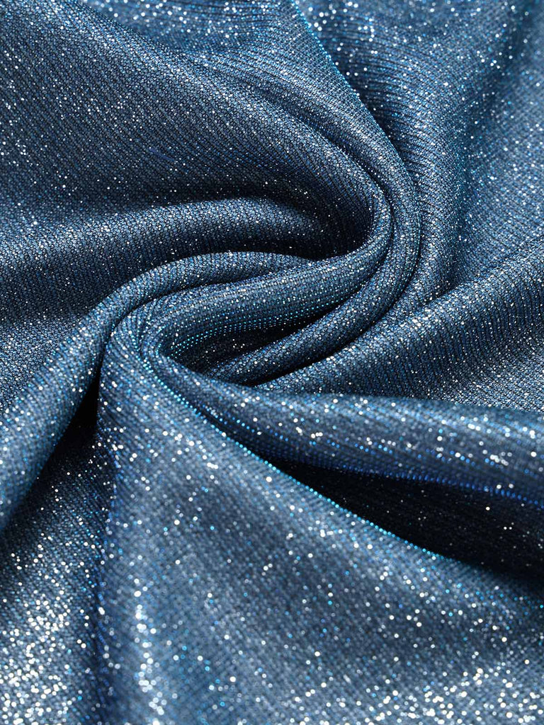 [Prévente] Combinaison bleue scintillante dos nu Halter, col V, boutons soleil et jambes larges années 1970