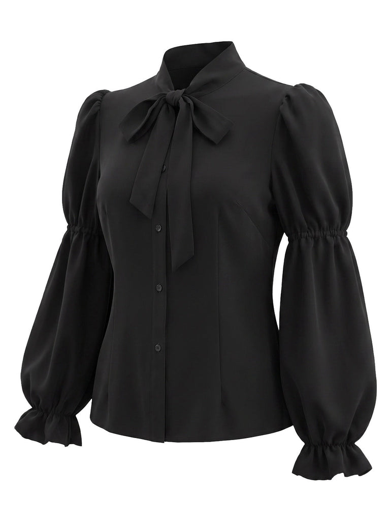 [Prévente] Blouse noire ajustée à col lavallière et manches virago années 1940
