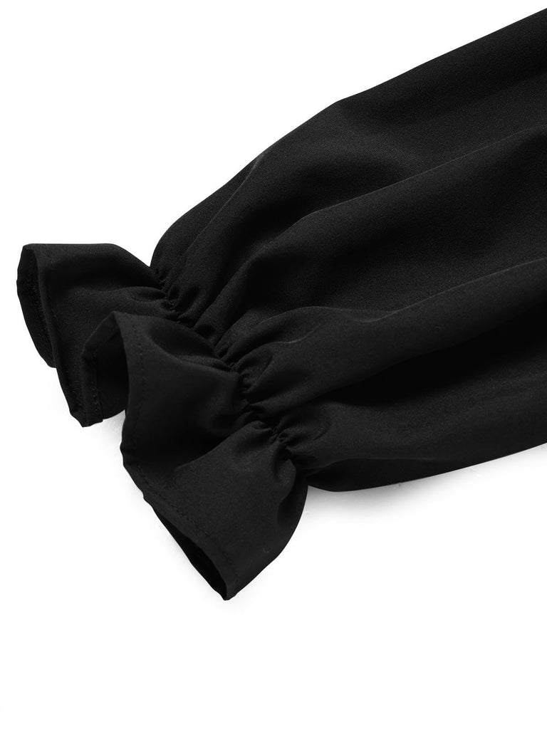 [Prévente] Blouse noire ajustée à col lavallière et manches virago années 1940