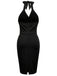[Prévente] Robe crayon noire dos nu Halter à imprimé mains squelettes et chauves-souris années 1960