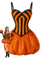 [Prévente] Robe boule orange rayures Halloween motif citrouille et bretelles spaghetti années 1950