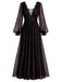 [Prévente] Robe noire en dentelle à décolleté V plongeant et manches lanternes années 1930