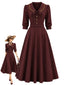 [Prévente] Robe rouge vin revers orné d'un nœud et manches aux coudes années 1950