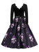 Robe évasée violette à imprimé crânes en cristal col pétale années 1950