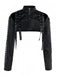 Veste boléro courte noire en similicuir à clous années 1970