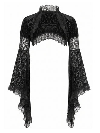 Cape gothique noire en dentelle à manches cloche années 1970