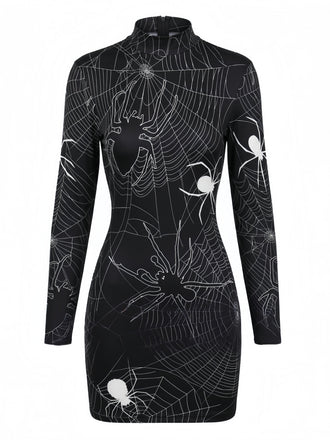 Robe crayon courte à manches longues et imprimé Halloween années 1960
