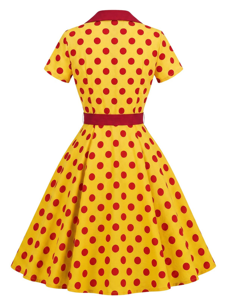 Robe chemise à revers, pois et ceinture années 1940