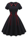 Robe évasée gothique noire à col chauve-souris et laçage années 1940