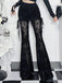 Pantalon évasé noir froncé avec effet jupe en dentelle années 1970