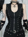 Gilet corset gothique noir à col montant et laçage latéral années 1970