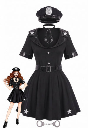 Ensemble robe courte noire costume d’officier de police années 1950