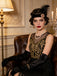Robe charleston noire et dorée à perles, sequins et franges années 1920