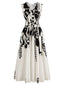 Robe midi beige sans manches col V et motif floral années 1940