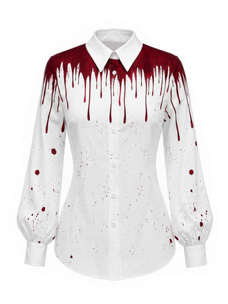[Prévente] Chemise d’Halloween à revers et imprimé taches de sang années 1940