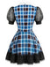 [Prévente] Robe courte à carreaux, col Claudine et manches bouffantes années 1950