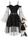 [Prévente] Robe noire en tulle céleste à épaules dénudées et manches cloche années 1950