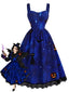 [Prévente] Robe d’Halloween à imprimé chats et citrouilles années 1940