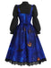 [Prévente] Ensemble 2PCS robe à imprimé chats et citrouilles et blouse à manches virago années 1940