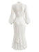 [Prévente] Robe sirène blanche en satin à nœud, dentelle et manches bouffantes années 1930