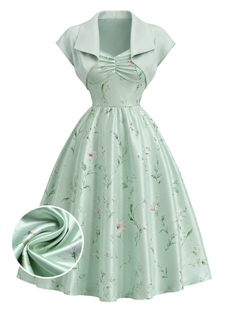 [Prévente] Ensemble 2PCS robe satinée à fleurs et col cœur avec veste boléro années 1940