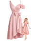 [Prévente] Robe de cocktail rose asymétrique à nœud années 1950
