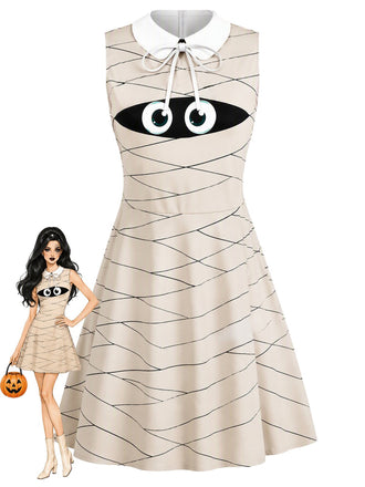[Prévente] Robe beige sans manches momie d'Halloween col Peter Pan années 1960