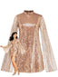 Robe sequins col montant manches évasées fendues années 1930