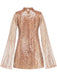 Robe à sequins, col montant, fente et manches évasées années 1930