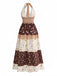 Robe bohème marron à imprimé floral, étoiles et lune, dos nu Halter et smocks années 1970