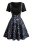 Robe gothique col V motif fleuris années 50