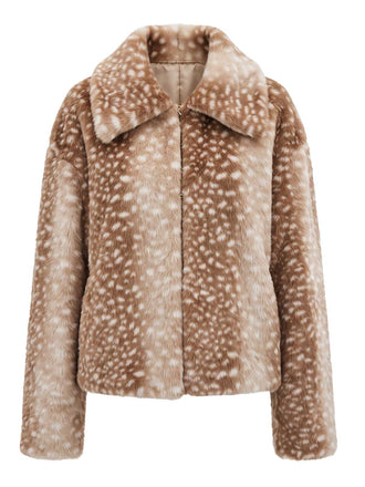 Veste courte marron en fausse fourrure à imprimé cerfs Années 1950