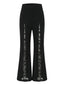Pantalon évasé noir taille haute à empiècements de dentelle florale années 1950