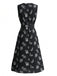 Robe ceinturée à col rond et motif de feuilles botaniques années 1950