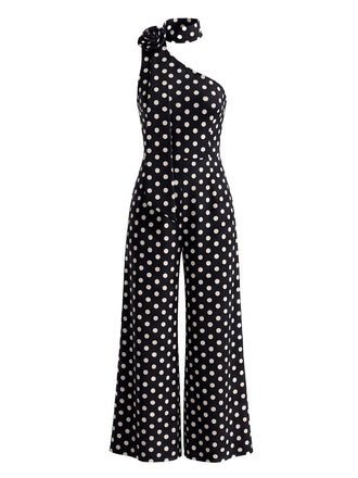 Combinaison à pois, dos nu Halter, liens et jambes larges années 1950
