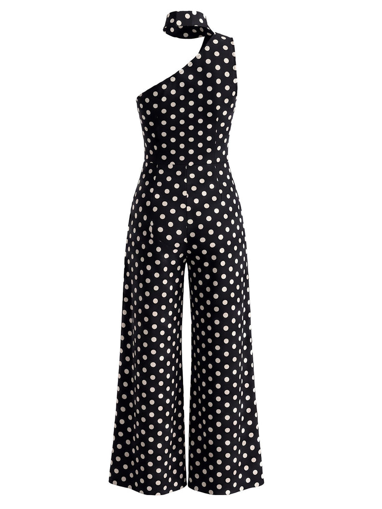 Combinaison à pois, dos nu Halter, liens et jambes larges années 1950