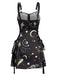 Robe en A d’Halloween à étoiles et lune et larges bretelles années 1960
