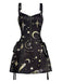 Robe en A d’Halloween à étoiles et lune et larges bretelles années 1960