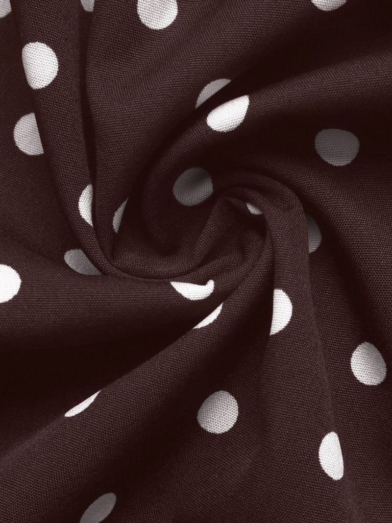Robe marron à pois, col à revers, boutons et ceinture Années 1960 - 6