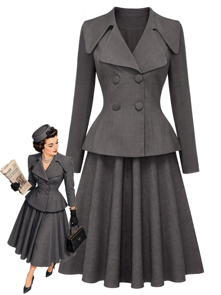 [Prévente] Ensemble 2 pièces gris foncé : top blazer et jupe années 1940
