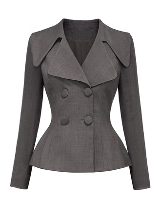 [Prévente] Top blazer gris foncé uni à col V et manches longues années 1940