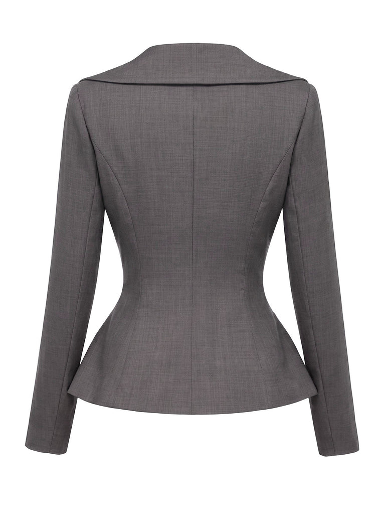 [Prévente] Top blazer gris foncé uni à col V et manches longues années 1940