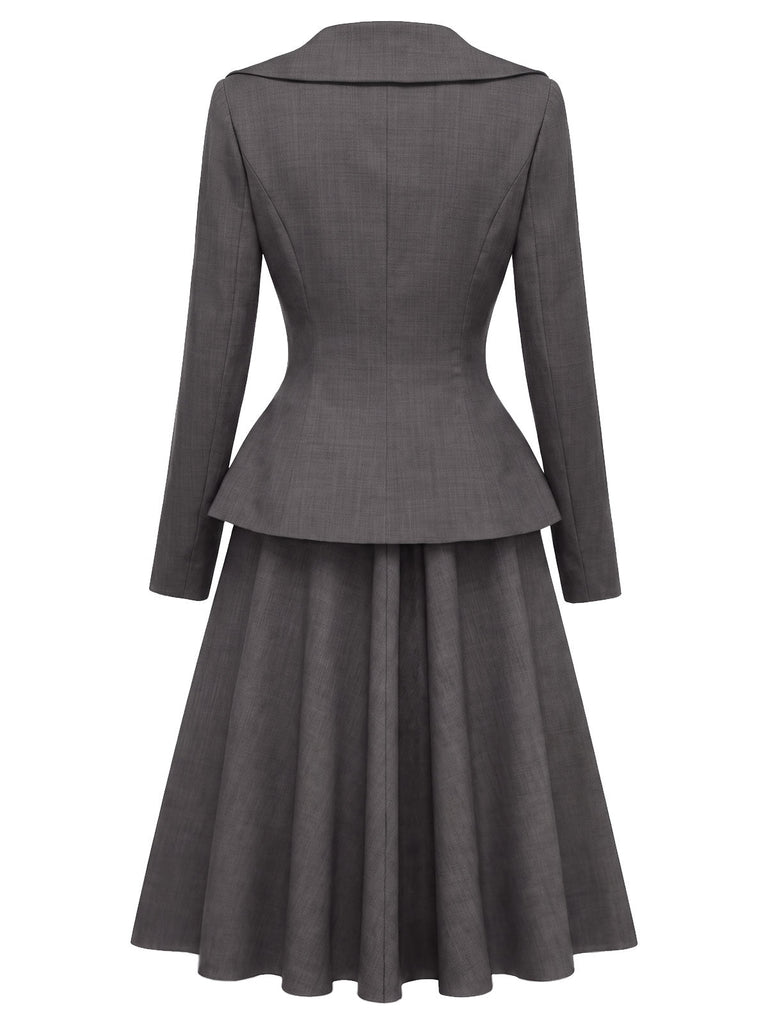 [Prévente] Ensemble 2 pièces gris foncé : top blazer et jupe années 1940