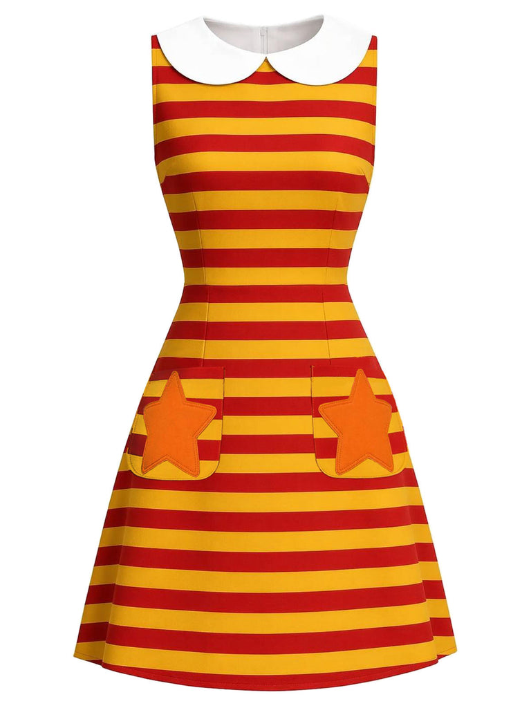 [Prévente] Robe crayon orange à rayures, étoiles et poches années 1960