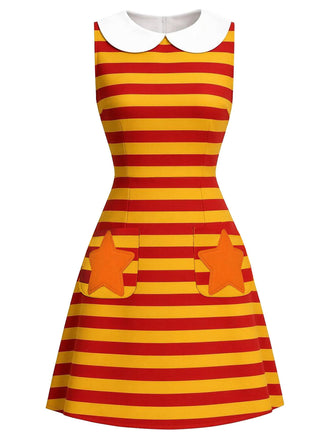 [Prévente] Robe crayon orange à rayures, étoiles et poches années 1960