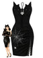 [Prévente] Robe noire fendue motif toile d'araignée pour Halloween années 1960
