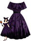 [Prévente] Robe violette imprimé château et chauves-souris années 1950