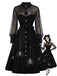 [Prévente] Robe noire d’Halloween en tulle transparent avec empiècement toile d’araignée années 1950