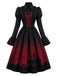 [Prévente] Robe gothique noire d’Halloween à chauves-souris, laçage et volants années 1950