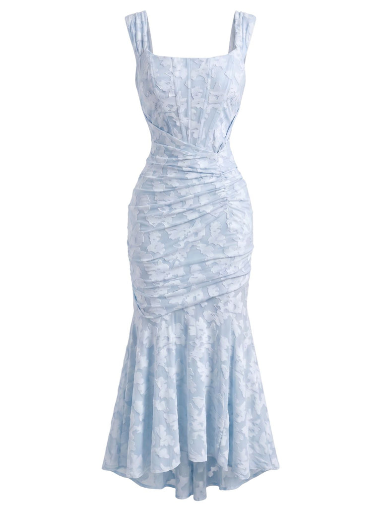 Robe sirène rose moulante à épaules dénudées et corset baleiné années 1930